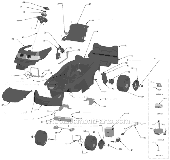 Page A Diagram and Parts List for H8256-9991  Power Wheels Ride-On Cars
